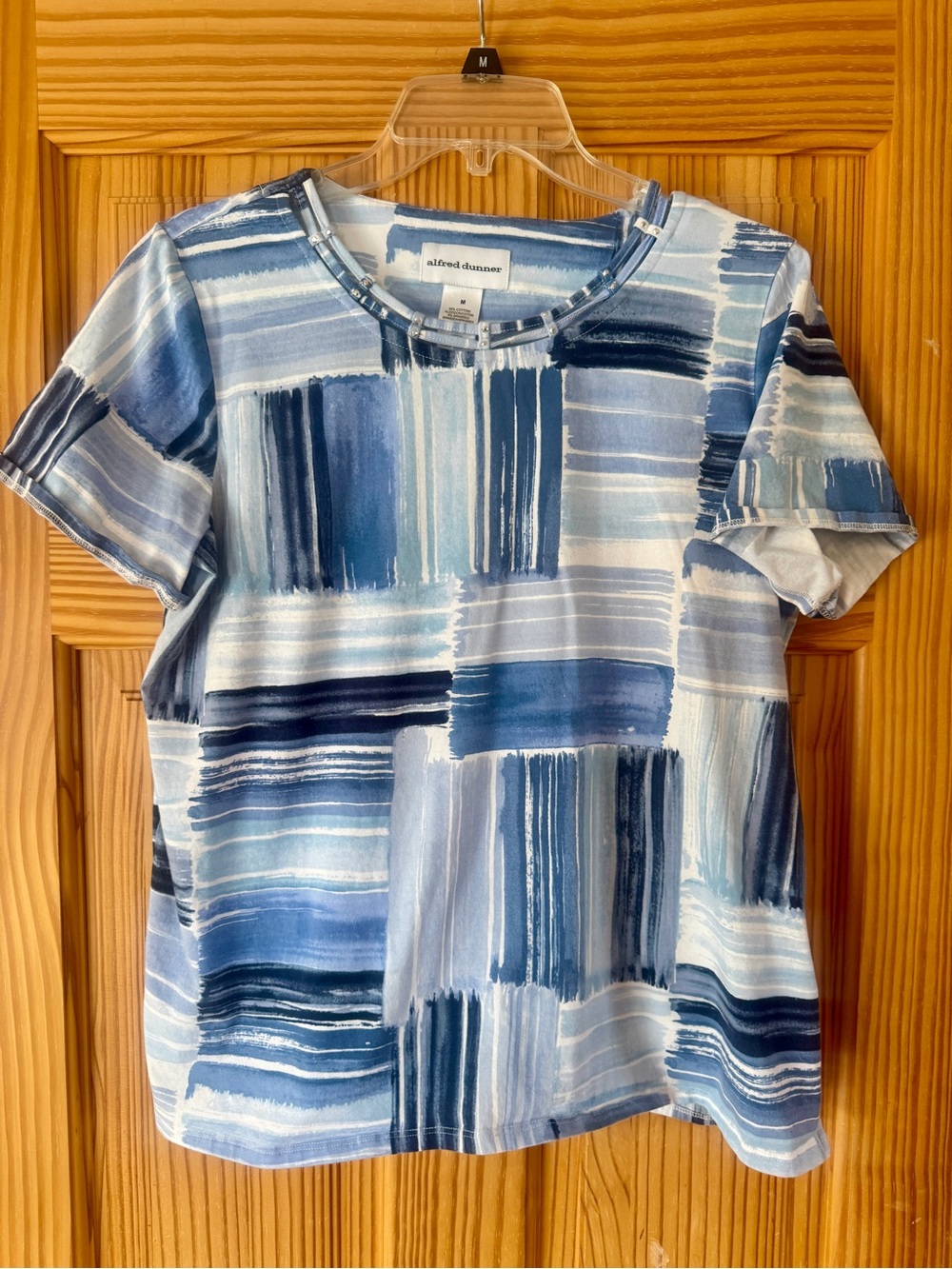 Alfred Dunner Blue Brushstroke Print Short Sleeve Top